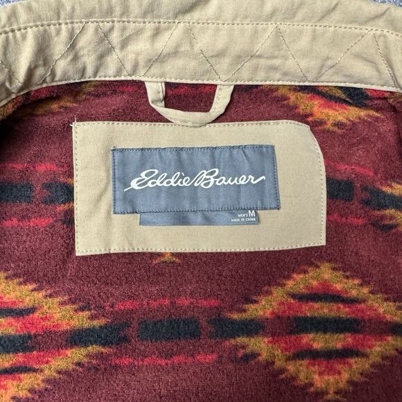 Eddie Bauer Jacket Tan Medium Voyager Fleece Aztec Print Lined Snap Jacket - Picture 6 of 10